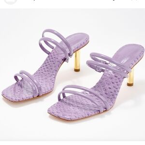 Schutz-Leather Heeled Sandals 'Lover Mid' In Orchid-Size 6.5